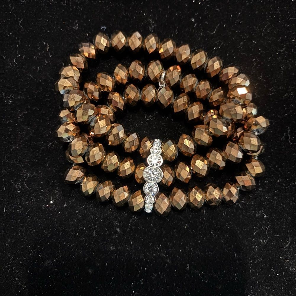 Kirks Folly 3-Strand Brown Mirror Beaded Bracelet with Crystal Connector